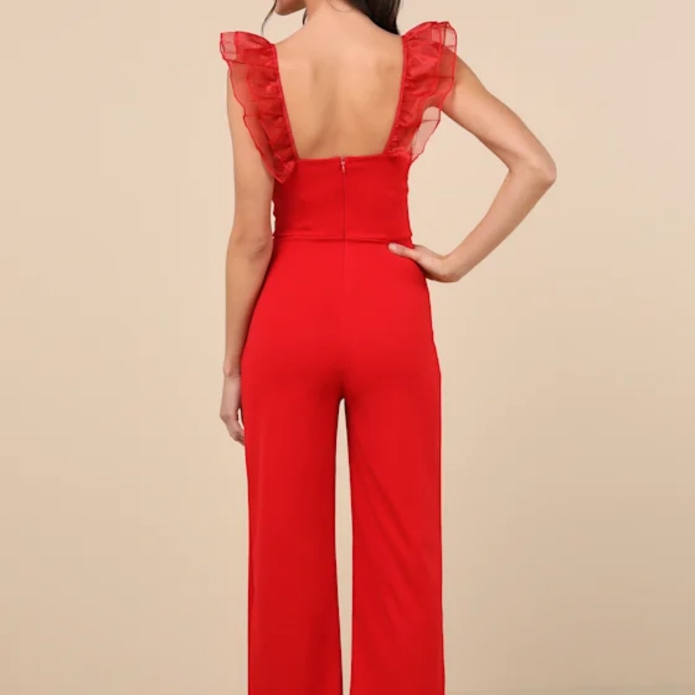 Lulus Luxe Position Red Ruffled Wide-Leg Jumpsuit - Picture 9 of 9